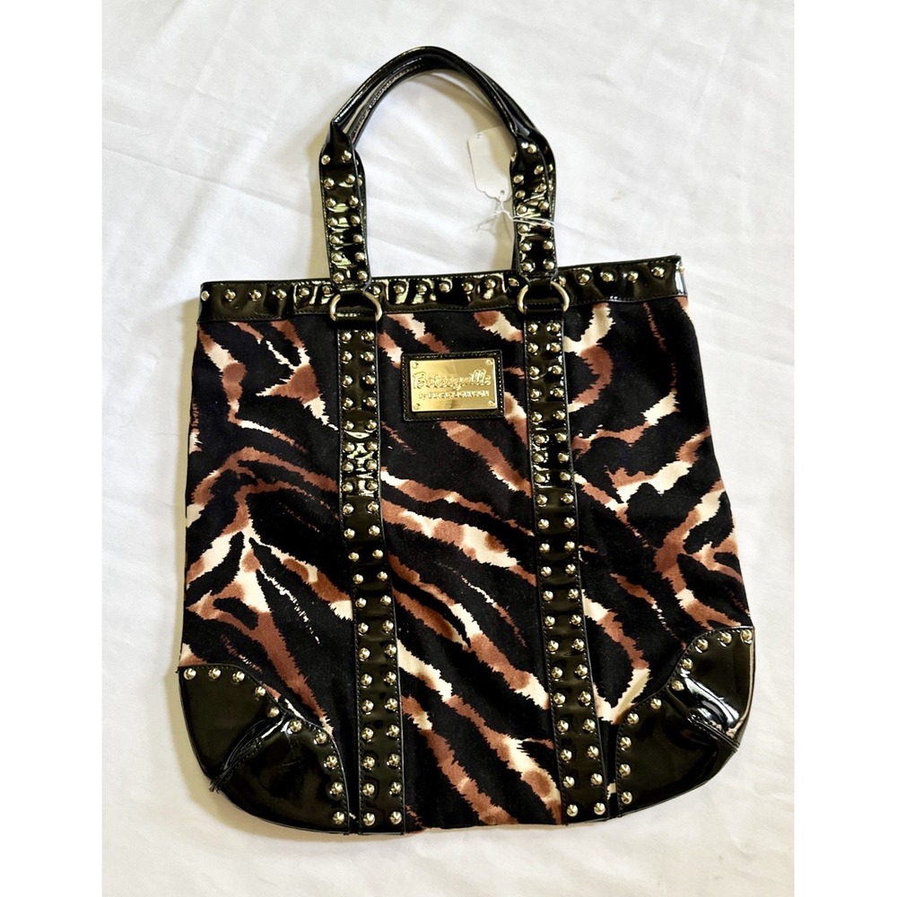 Vtg Y2K Betseyville by Betsey Johnson Studded Animal Print Tote Tiger Stripes
